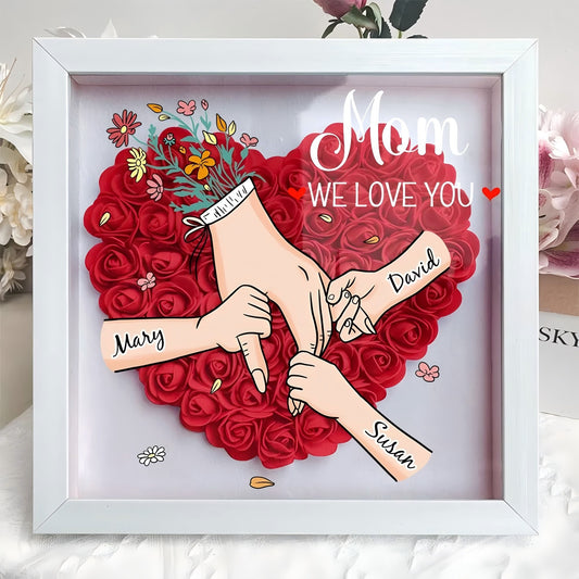 Personalised Mom & Grandma Flower Shadow Box with Names - Family Love Blooms Forever