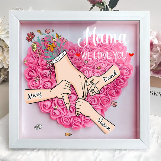 Personalised Mom & Grandma Flower Shadow Box with Names - Family Love Blooms Forever