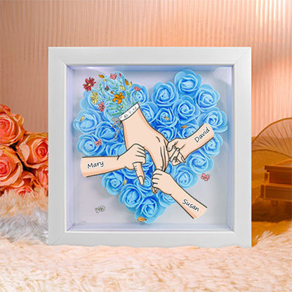 Personalised Mom & Grandma Flower Shadow Box with Names - Family Love Blooms Forever