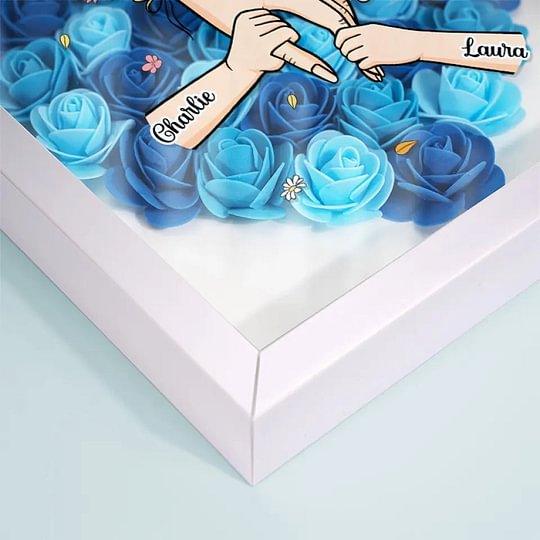 Personalised Mom & Grandma Flower Shadow Box with Names - Family Love Blooms Forever
